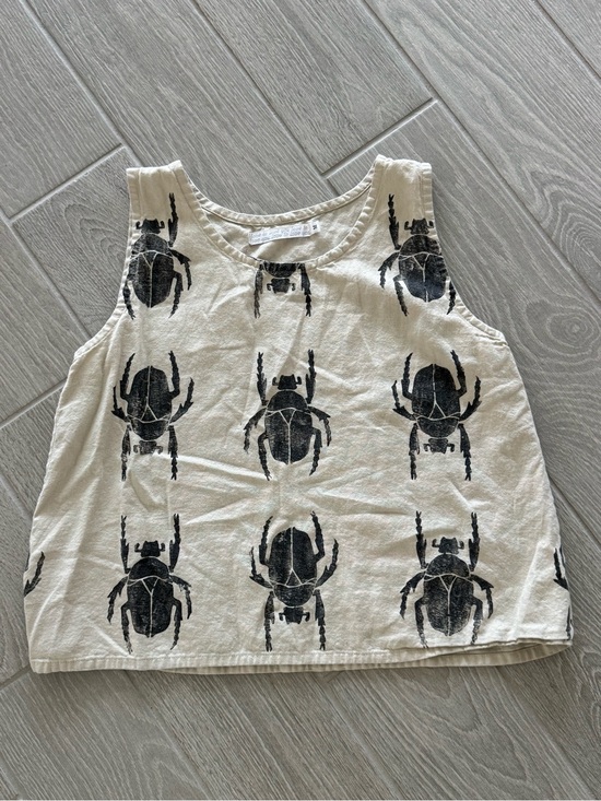 Love to Love You Tops - LOVE TO LOVE YOU Cropped Linen Tank Block Print Beetles Size Medium GUC